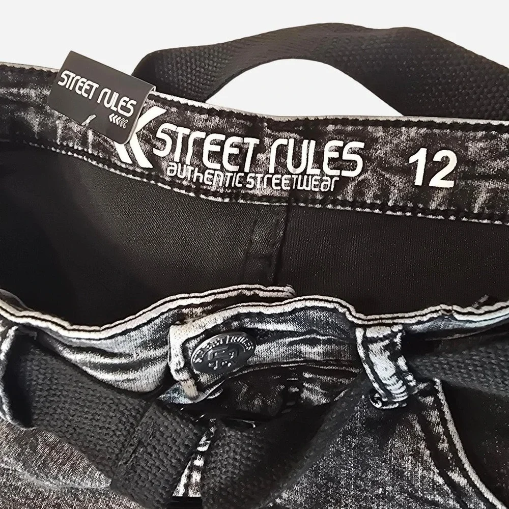 Street Rules Ripped Black denim jeans American flag kids- 12